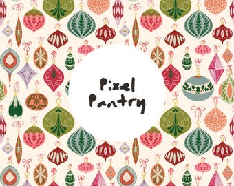 Papel digital con patrón de adornos navideños retro (sin costuras)