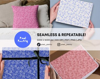Hand Drawn Strawberry Seamless Pattern Bundle, 4 Colourways (Digital Download)