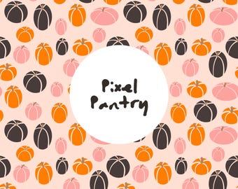 Patrón de calabaza y calabacín divertido: cosecha otoñal en naranja, rosa y marrón