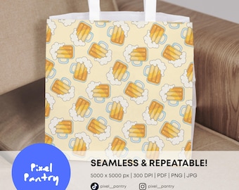 Beer Mug Seamless Pattern | Minimal Oktoberfest Design (Digital Download)