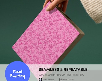 Pink Strawberry Seamless Pattern, Hand-Drawn Tileable Fabric Design (Digital Download)