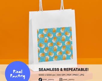 Blue Beer Mug Seamless Pattern | Oktoberfest Brewery Design (Digital Download)