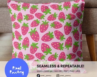Modèle sans couture fraise dessiné main, conception de tissu Cottagecore (téléchargement numérique)