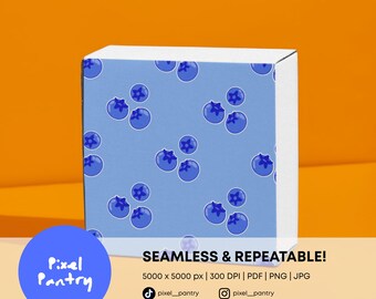 Seamless Blueberry Pattern, Hand-Drawn Fruit Digital Paper (Digital Download)