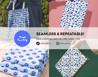 Watercolor Blueberry Seamless Patterns – Hand-Painted Fruit Surface Design (Digital Download)