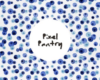 Patrón de arándanos sin costuras / Repetición de bayas de acuarela / Papel digital de fruta azul suave / Archivo de diseño de superficie