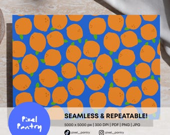 Modèle sans couture dessiné main agrumes orange, conception de tissu de cuisine (téléchargement numérique)