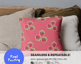 Strawberry Seamless Pattern | Hand-Drawn Fruit Digital Paper (Digital Download)