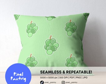 Sweet Vine Green Grape Seamless Pattern, Hand-Drawn Fruit Digital Paper (Digital Download)
