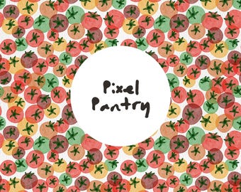 Patrón de tomate sin costuras / Repetición de productos de acuarela / Impresión de tomate cherry / Archivo de diseño de superficie digital