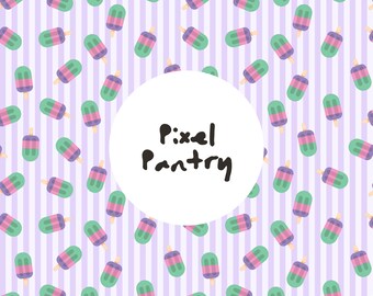 Papel digital sin costuras con estampado de paletas heladas a rayas moradas y helado de verano color lavanda (5000 px)