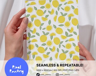 Seamless Lemon Pattern | Hand Drawn Citrus Fruit Repeat (Fabric, Wallpaper)