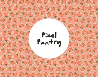 Patrón sin costuras de melocotón / Repetición de frutas de verano dibujadas a mano (Descarga digital)