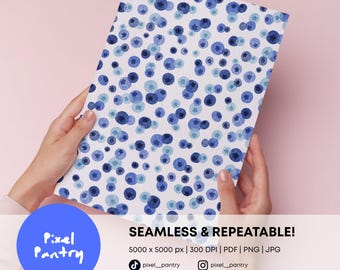 Seamless Blueberry Pattern | Watercolour Berry Repeat | Soft Blue Fruit Digital Paper | Surface Design File