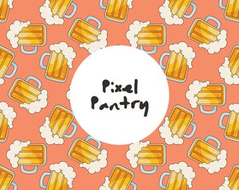 Patrón sin costuras de jarra de cerveza naranja / Diseño de cervecería Oktoberfest de verano (Descarga digital)