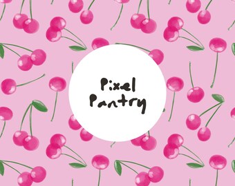 Papel digital sin costuras con estampado de cerezas rosas / Fondo de frutas pintado a mano (descarga digital)