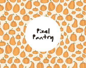 Patrón sin costuras de calabaza / Diseño otoñal naranja claro (PNG, JPG, PDF)