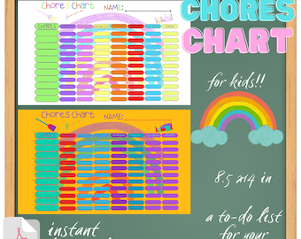 Printable Chore Chart for kids, 8.5 x 14 in (Legal size) 2 sheets of coloring list for children Instant download