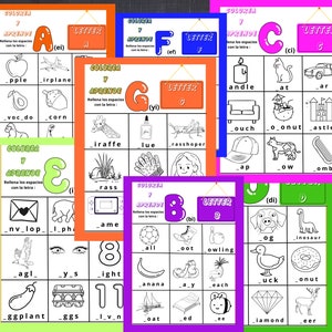 Learn English from A to Z sheets to learn 234 new words in English 8.5 x 11"