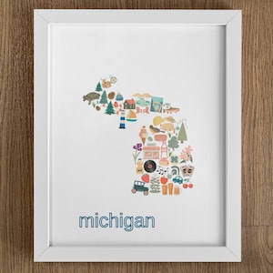 State Map Prints, Michigan Print, Home State Art, Going Away Gift, Housewarming Gift, Custom Wall Art, Digitale Download