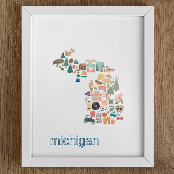 Impresiones de mapas estatales, impresión de Michigan, arte del estado de origen, regalo de despedida, regalo de inauguración de la casa, arte de pared personalizado, descarga digital