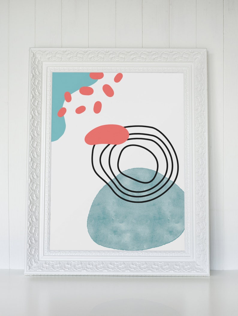Pink and Blue Abstract Shapes, Set of 3, Custom Wall Art, Digital ...