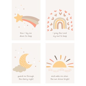 Now I Lay Me, Set of 4, Nursery Prayer Prints, Custom Wall Art, Digital Download