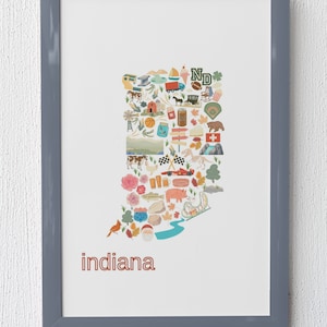 State Map Prints, Indiana Print, Home State Art, Going Away Gift, Housewarming Gift, Custom Wall Art, Digital Download