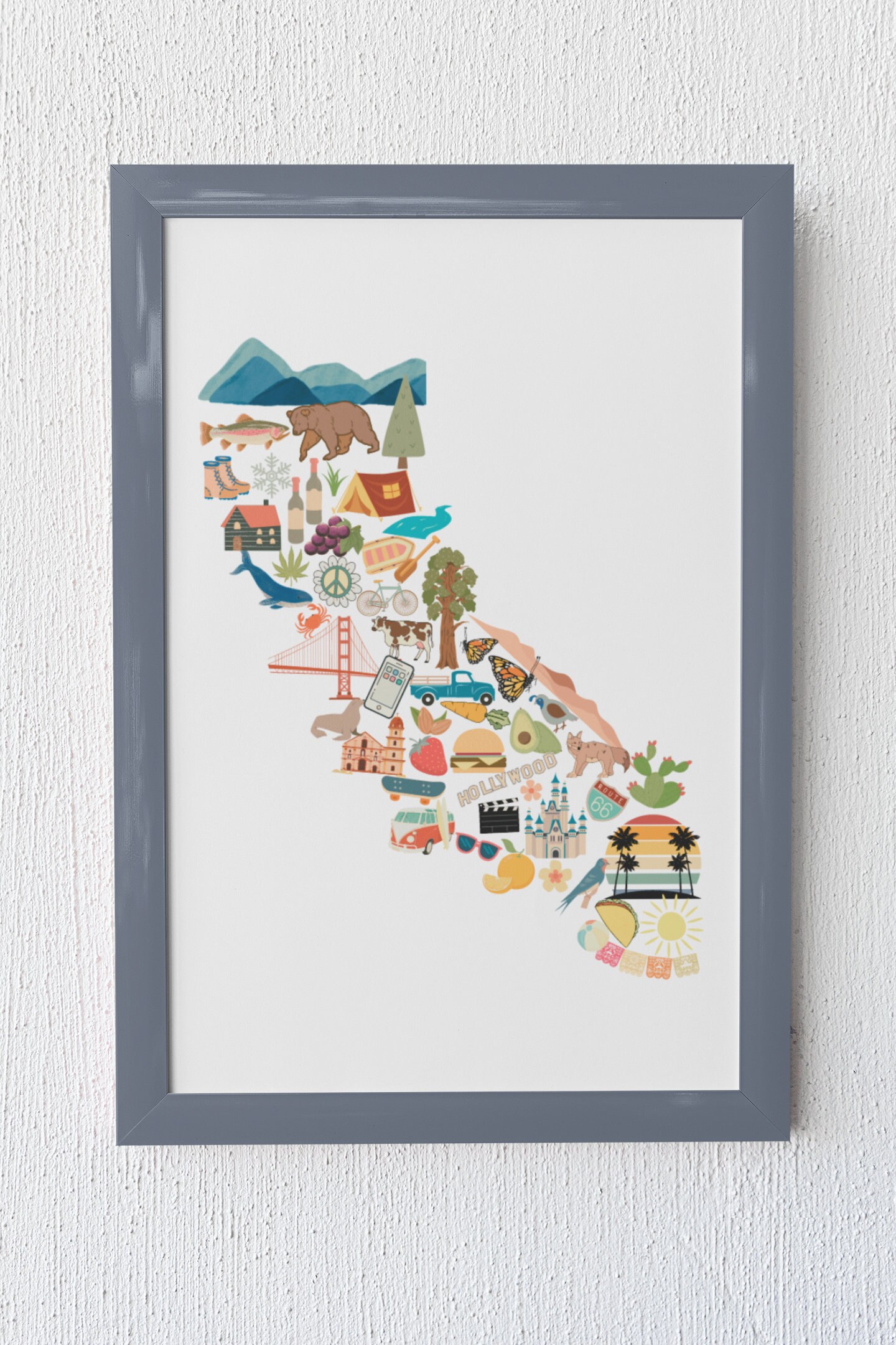 California State Map Art Print, Retro Home Decor (digital Download) - Etsy