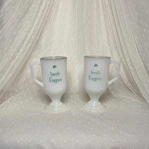 Federal Glass Irish Coffee Milk Glass Pedestal Mug Set of 2