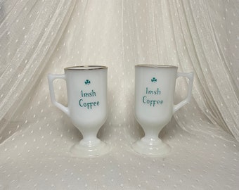 Federal Glass Irish Coffee Milk Glass Pedestal Mug Set of 2