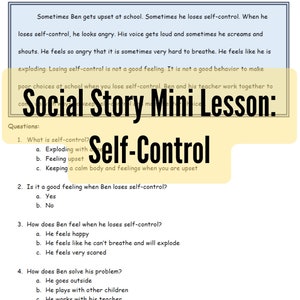Instant Download, Social Stories, Social Stories for Autism, Special education resources, classroom, Social Story: Self-Control(mini lesson)