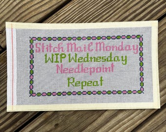 Gobelinstickerei Spruch auf Leinwand 24 x 13 cm anpassbar