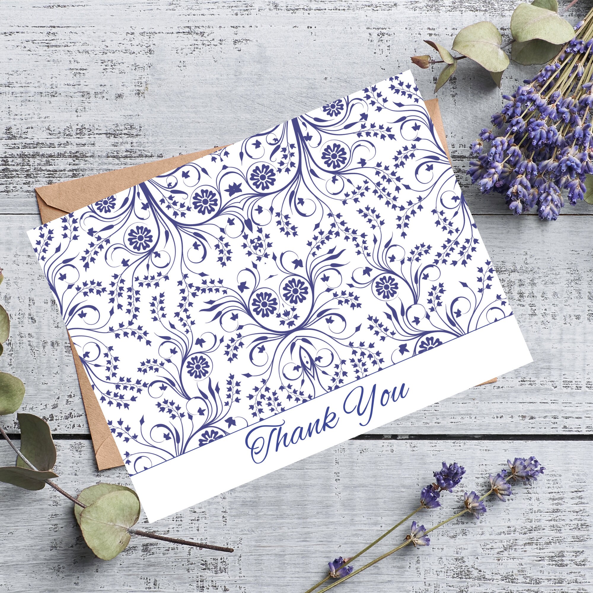 Delft Blue Floral “Thank You” Card Delft Blue Floral “Thank You” Card