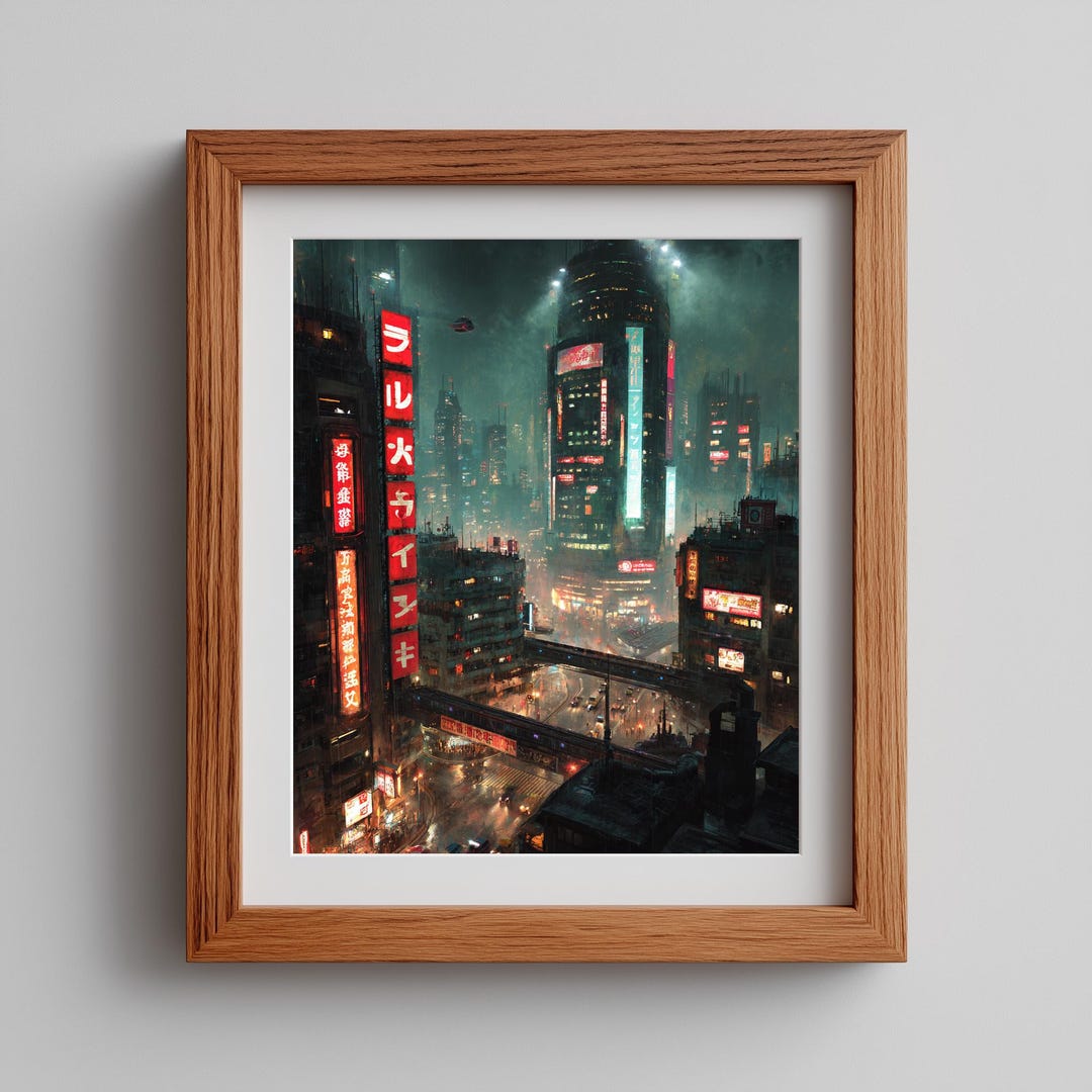 Cyberpunk Cityscape Art Print – Neon Sci-fi Metropolis (digital ...