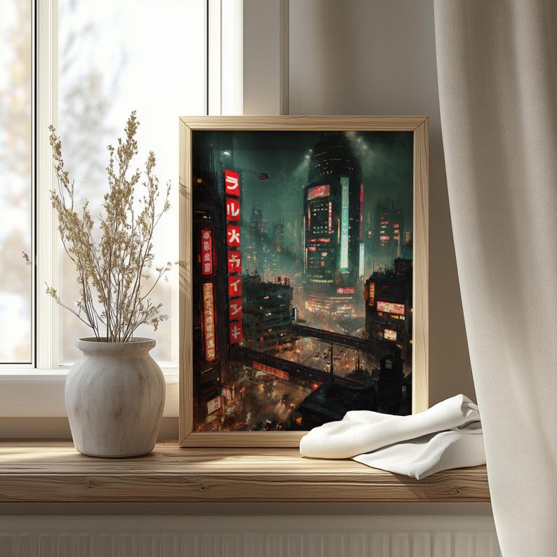 Cyberpunk Cityscape Art Print – Neon Sci-fi Metropolis (digital ...