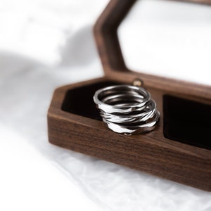 3PCS Men’s Silver Ring Set - Minimalist Textured - Gifts for Him - Geometric Layering Rings - Free Gift Box