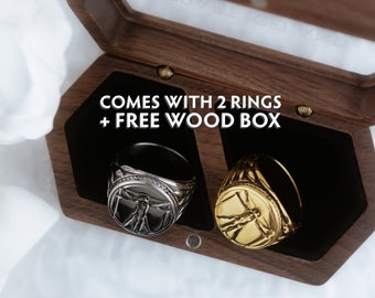 Vitruvian Da Vinci Ring Set: Silver & 18K Gold Plated Stainless Steel