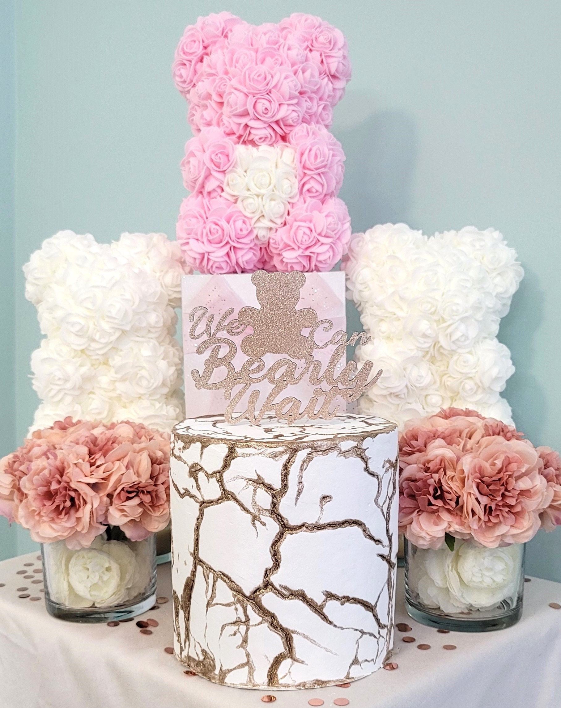 Teddy Bear - Rose Teddy Bear, Baby Shower Decor- Boy Baby Shower - Baby ...