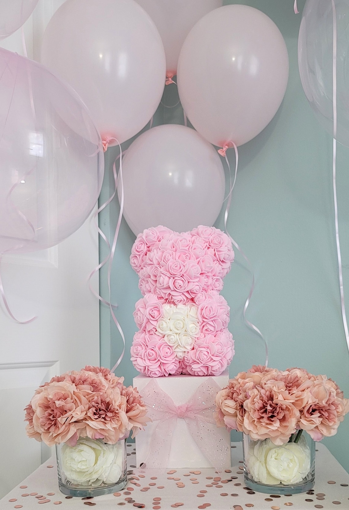 Teddy Bear - Rose Teddy Bear, Baby Shower Decor- Boy Baby Shower - Baby ...