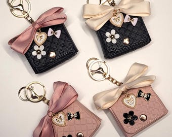 Mini Purse Keychain | Tiny Handbag Keychain | Earbud Case Holder | Elegant Purse Keychain | Leather Purse Keychain | Purse with Bow