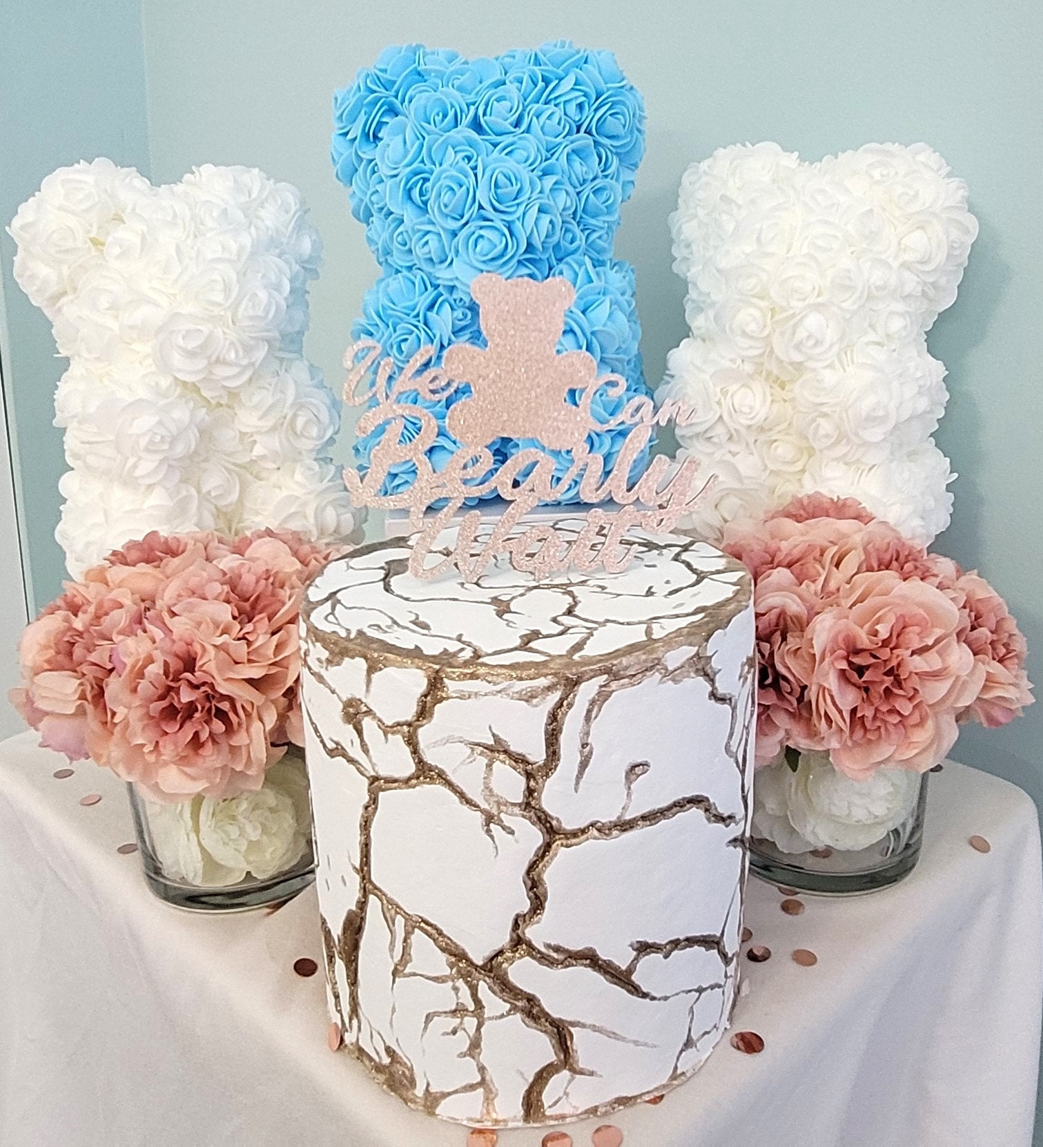 Teddy Bear - Rose Teddy Bear, Baby Shower Decor- Boy Baby Shower - Baby ...
