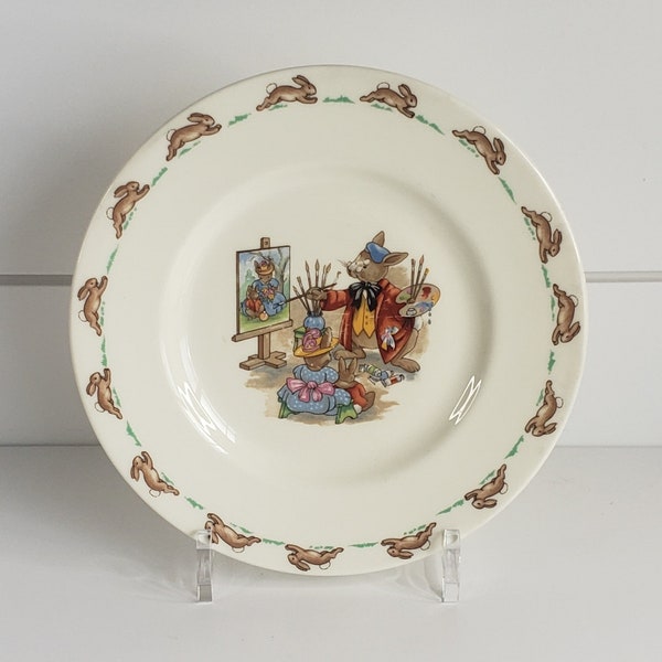 Vintage Bunnykins plate | Royal Doulton | made in England | Bunnykins Painting scene | vintage children's dishes