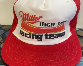 Vintage 80s Miller High Life Racing Team Trucker Hat Made in USA Mesh Snapback Baseball Cap Rare Deadstocksummer hat