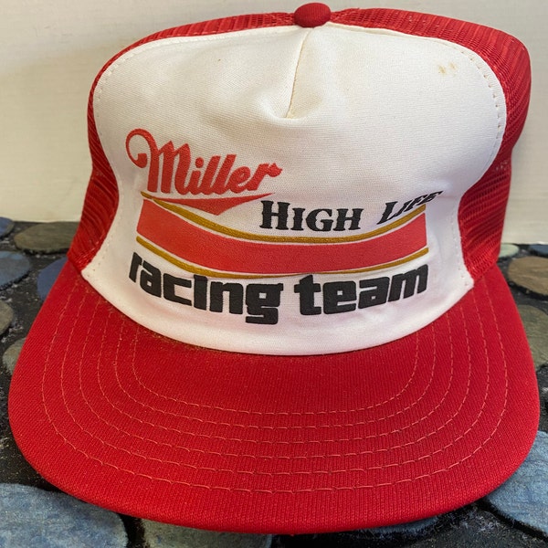 Vintage 80s Miller High Life Racing Team Trucker Hat Made in USA Mesh Snapback Baseball Cap Rare Deadstocksummer hat