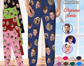 Custom Pajama Pants for Men Women Kids, Personalized Pajama Pants with Face, Matching Family Homewear Pajama Bottoms, Photo Pajama Pants