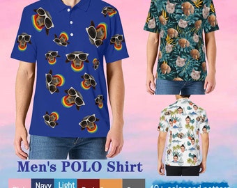 Custom Polo Shirt for Men, Personalized Face Golf Polo Shirt, Funny Print Short Sleeve Polo Shirts, Gifts for Boyfriend, Birthday Gifts