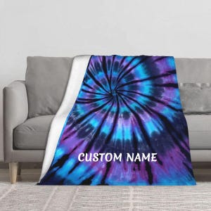 Custom Name Tie Dye Blanket, Tie Dye Throw Blanket, Tie Dye Fleece Blanket, Sweatshirt Blanket, Tie Dye Print Blankets