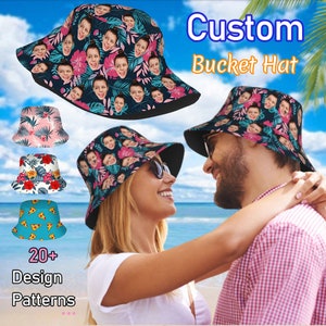 Custom Photo Face Unisex Hawaiian Bucket Hat, Personalized Wide Brim Outdoor Summer Hat, Custom Photo Hat, Custom Fisherman Hat, Adults Hat