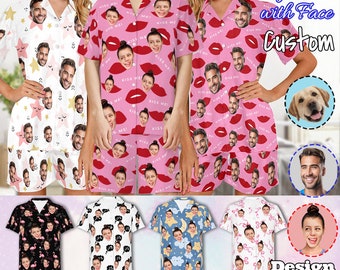 Custom Face Photo Pajamas for Women, Personalized Photo Face Women Pajama Set, Home Wear Set, Best  Gift for Wife Family and Friends